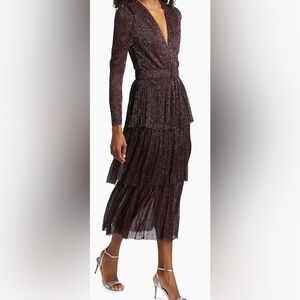 Sabina Musáyev - Carry Tiered Belted Metallic Dress Size Small